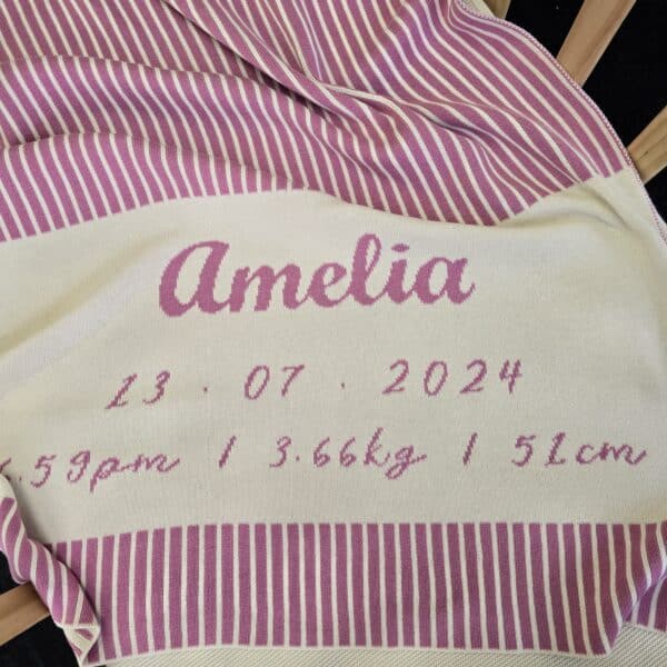 Vertical Striped Birth Details Blanket Vertical Striped Birth Details Blanket